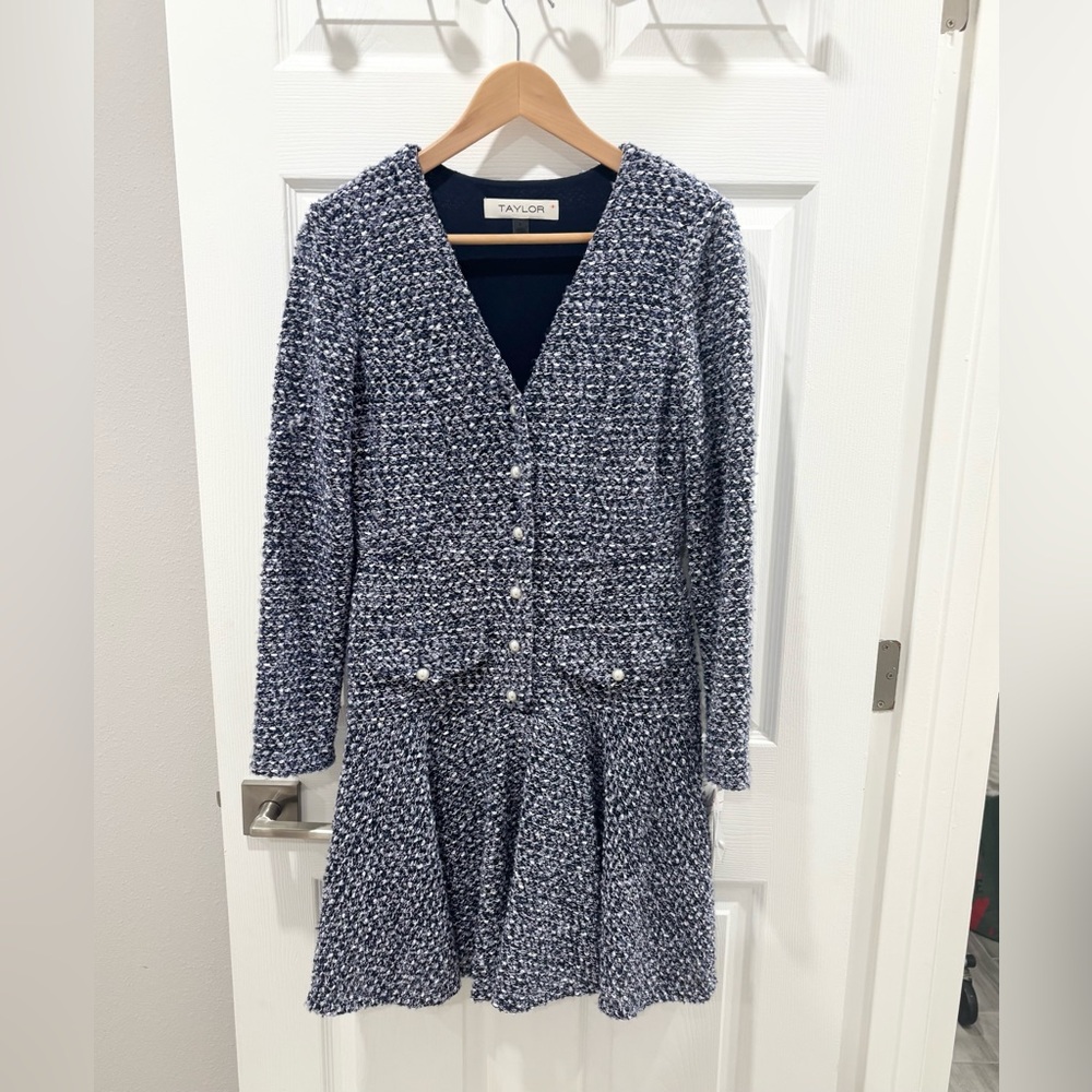 Taylor Blue Tweed‎ Knit Dress size Small 8 - Picture 5 of 15